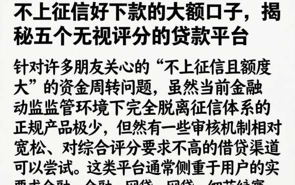 不上征信好下款的大额口子，揭秘五个无视评分的贷款平台