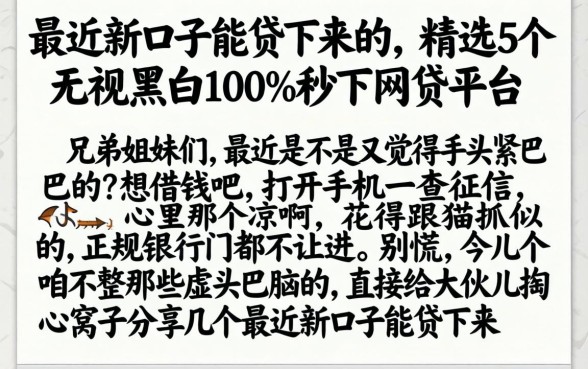 最近新口子能贷下来的，精选5个无视黑白100%秒下网贷平台