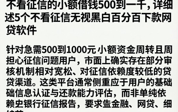 不看征信的小额借钱500到一千，详细阐述5个不看征信无视黑白百分百下款网贷软件