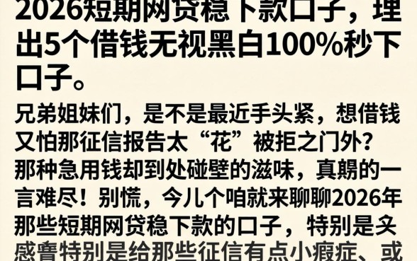 2026短期网贷稳下款的口子,理出5个借钱无视黑白100%秒下口子