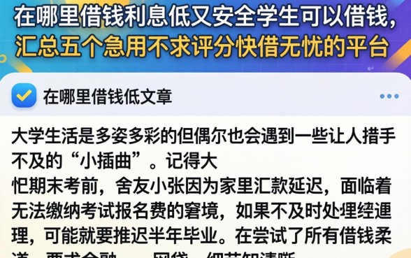 在哪里借钱利息低又安全学生可以借钱,汇总五个急用不求评分快借无忧的平台