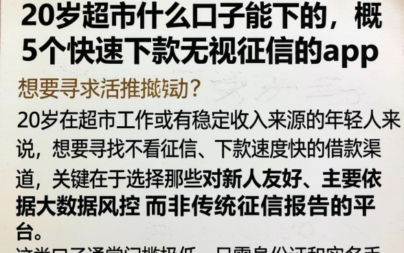 20岁超市什么口子能下的，概括5个快速下款无视征信的app