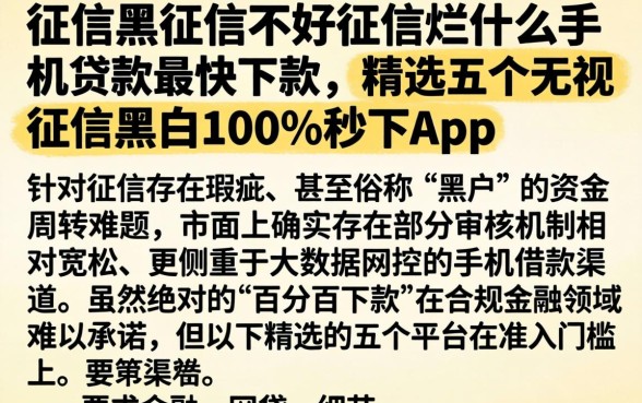 征信黑征信不好征信烂什么手机贷款最快下款，精选五个无视征信黑白100%秒下app