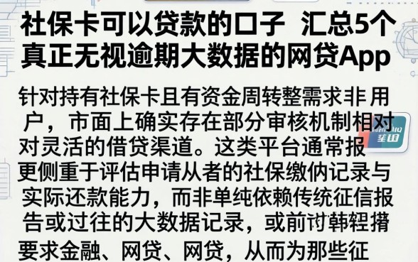 社保卡可以贷款的口子，汇总5个真正无视逾期大数据的网贷app