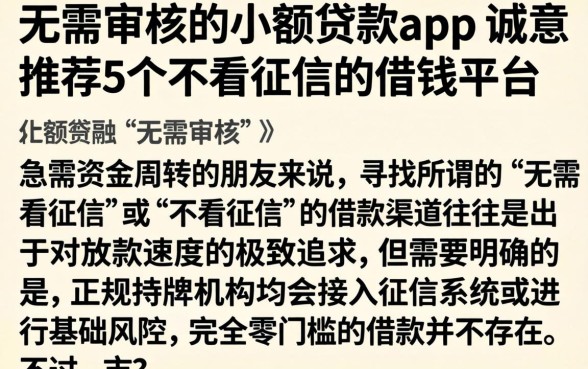 无需审核的小额贷款app，诚意推荐5个不看征信的借钱平台