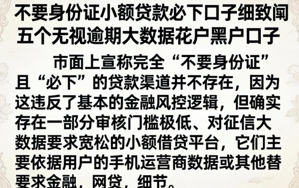 不要身份证小额贷款必下口子，细致阐述五个无视逾期大数据花户黑户口子