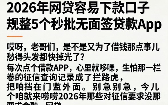 2026年网贷容易下款口子,规整5个秒批无面签贷款app