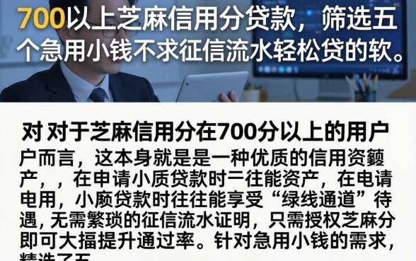 700以上芝麻信用分贷款,筛选五个急用小钱不求征信流水轻松贷的软件