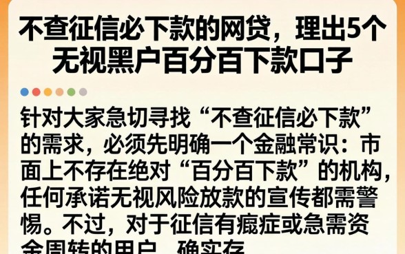 不查征信必下款的网贷，理出5个无视黑户百分百下款口子