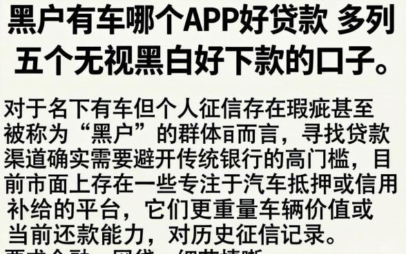 黑户有车哪个APP好贷款，条列五个无视黑白好下款的口子