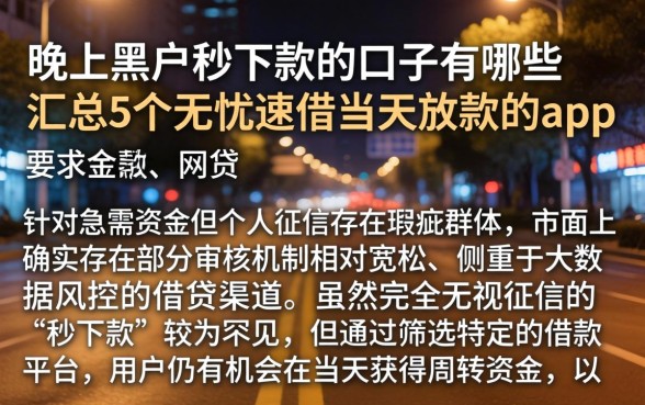 晚上黑户秒下款的口子有哪些，汇总5个无忧速借当天放款的app