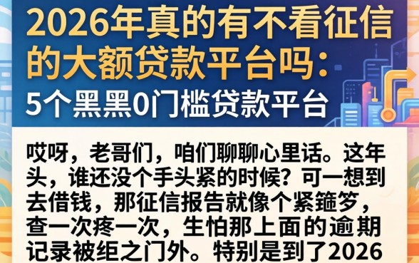 2026年真的有不看征信的大额贷款平台吗，细致阐述5个黑户0门槛贷款平台