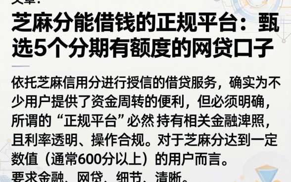 芝麻分能借钱的正规平台，甄选5个分期有额度的网贷口子