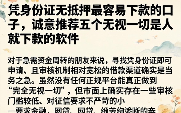 凭身份证无抵押最容易下款的口子，诚意推荐五个无视一切是人就下款的软件