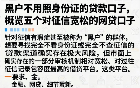 黑户不用照身份证的贷款口子，概览五个对征信宽松的网贷口子