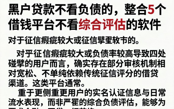 黑户贷款不看负债的,整合5个借钱平台不看综合评估的软件