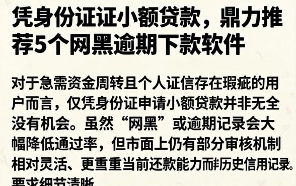 凭身份证证小额贷款，鼎力推荐5个网黑逾期下款软件