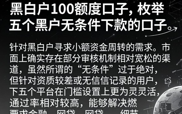 黑白户100额度口子,枚举五个黑户无条件下款的口子