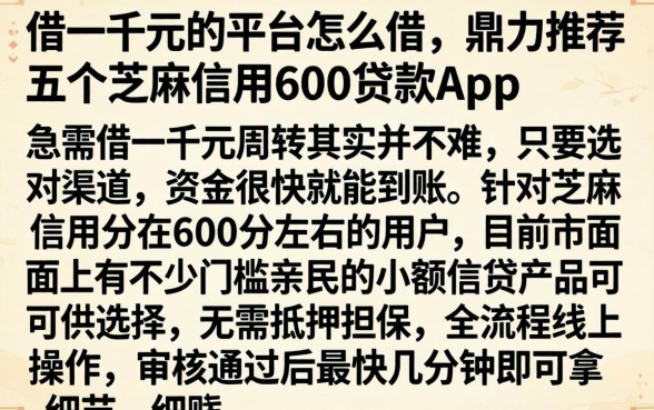 借一千元的平台怎么借,鼎力推荐五个芝麻信用600贷款app