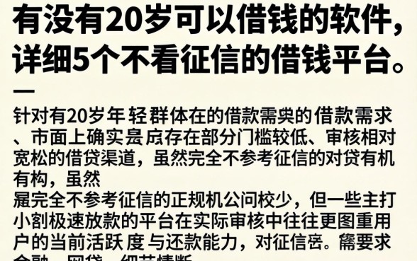 有没有20岁可以借钱的软件，详细阐述5个不看征信的借钱平台