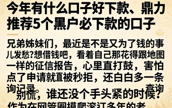 今年有什么口子好下款，鼎力推荐5个黑户必下款的口子