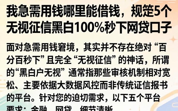 我急需用钱哪里能借钱，规整5个无视征信黑白100%秒下网贷口子