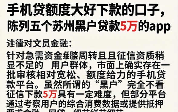 手机贷额度大好下款的口子，陈列五个苏州黑户贷款5万的app
