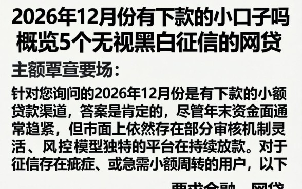 2026年12月份有下款的小口子吗，概览5个无视黑白征信的网贷