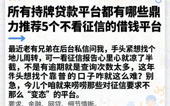 所有持牌贷款平台都有哪些，鼎力推荐5个不看征信的借钱平台