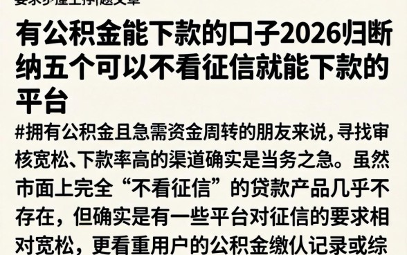 有公积金能下款的口子2026,归纳五个可以不看征信就能下款的平台