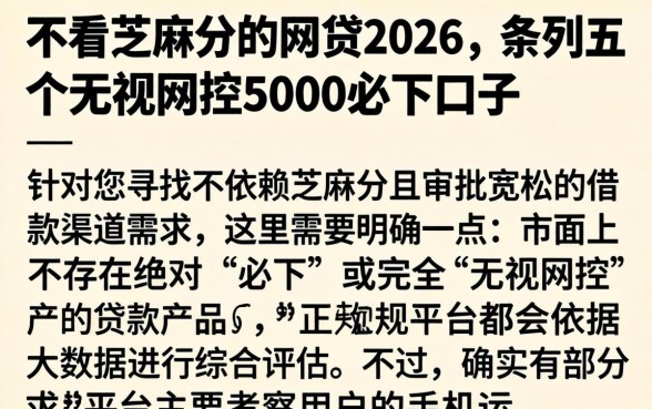 不看芝麻分的网贷2026，条列五个无视风控5000必下口子