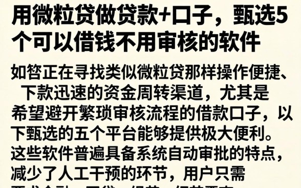 用微粒贷做贷款的口子，甄选5个可以借钱不用审核的软件