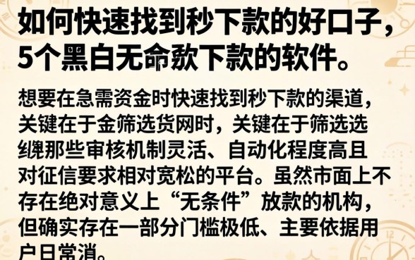 如何快速找到秒下款的好口子，详细阐述5个黑户无条件下款的软件
