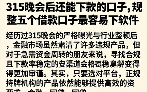 315晚会后还能下款的口子，规整五个借款口子最容易下软件