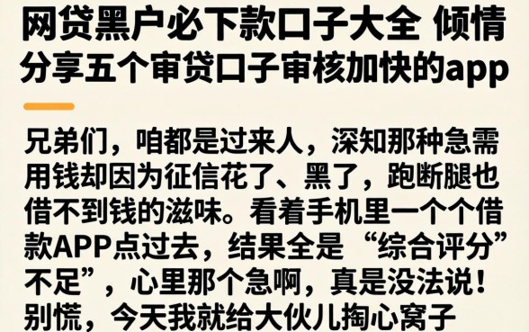 网贷黑户必下款口子大全，倾情分享五个审贷口子审核加快的app