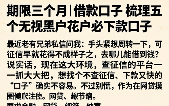 期限三个月的借款口子，梳理五个无视黑户花户必下款口子