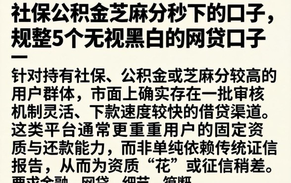 社保公积金芝麻分秒下的口子，规整5个无视黑白的网贷口子