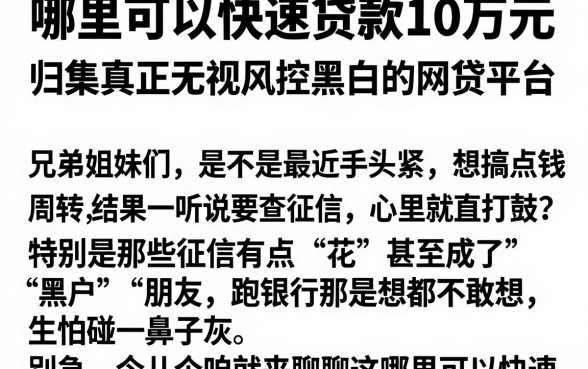 哪里可以快速贷款10万元，归集五个真正无视风控黑白的网贷平台
