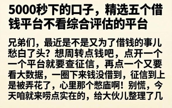 5000秒下的口子，精选五个借钱平台不看综合评估的平台