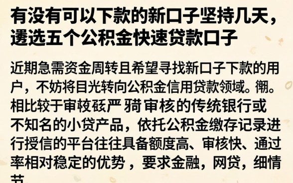 有没有可以下款的新口子坚持几天，遴选五个公积金快速贷款口子