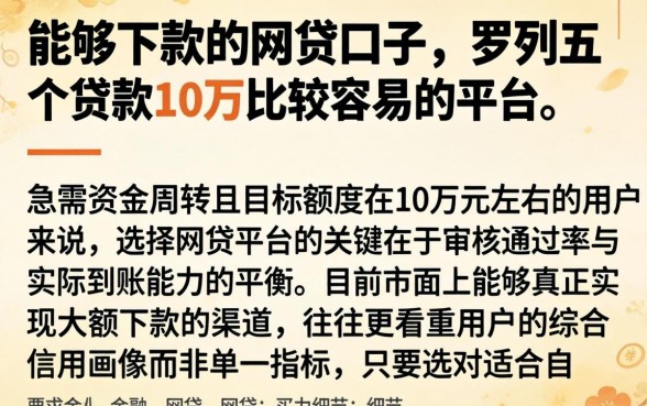能够下款的网贷口子，罗列五个贷款10万比较容易的平台