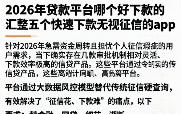 2026年贷款平台哪个好下款的，汇整五个快速下款无视征信的app