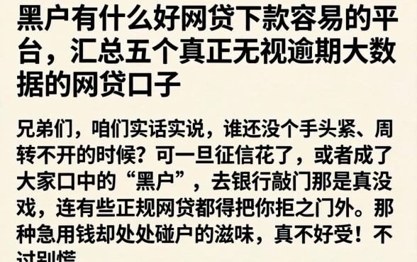 黑户有什么好网贷下款容易的平台，汇总五个真正无视逾期大数据的网贷口子