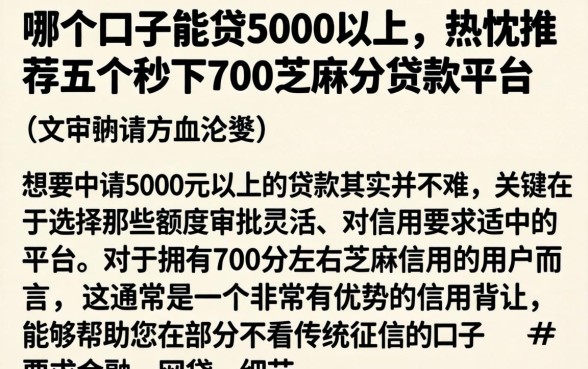 哪个口子能贷5000以上，热忱推荐五个秒下700芝麻分贷款平台