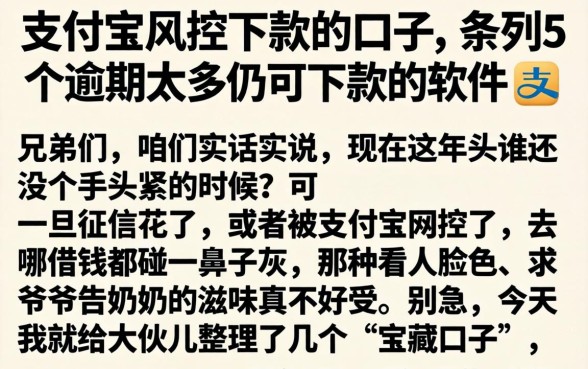 支付宝风控下款的口子,条列5个逾期太多仍可下款的软件