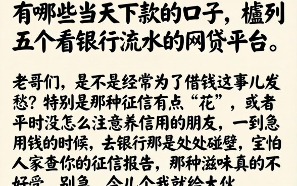有哪些当天下款的口子，胪列五个看银行流水的网贷平台
