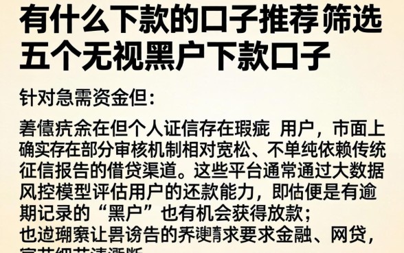 有什么下款的口子推荐，筛选五个无视黑户下款口子