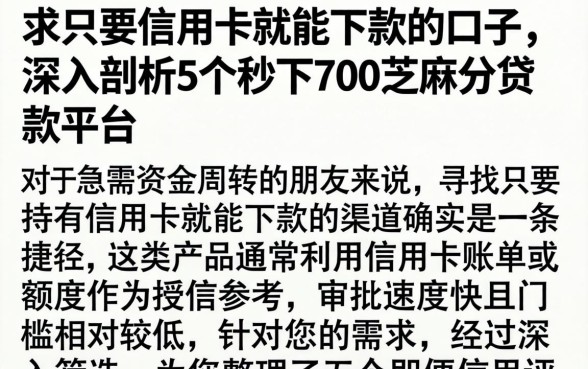 求只要信用卡就能下款的口子,深入剖析5个秒下700芝麻分贷款平台