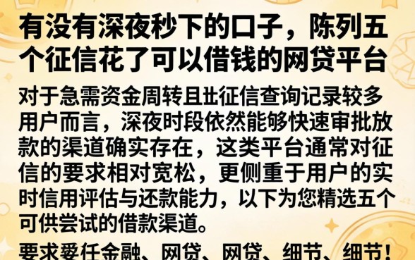 有没有深夜秒下的口子，陈列五个征信花了可以借钱的网贷平台