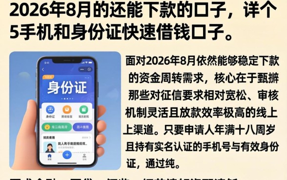 2026年8月份还能下款的口子，详细阐述5个手机和身份证快速借钱口子